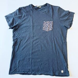 Marine Layer Signature Printed Pocket Tee Navy Slub Knit XL